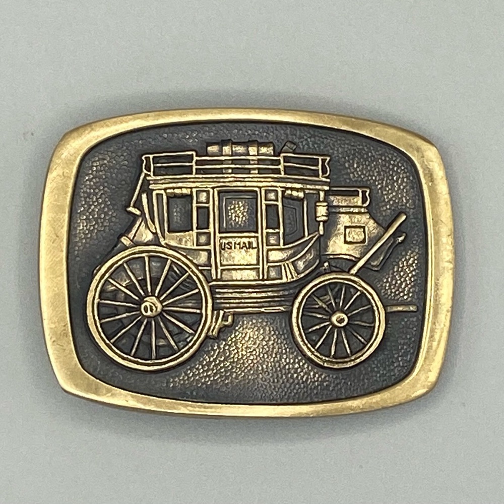 1978 BTS Solid Brass Vintage Belt Buckle U.S. Mail Stagecoach USA 3” x 2”